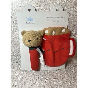 Cloud Island Bear Soft Rattle + Hot Cocoa Crinkle Paper Christmas Plush Baby Toy
